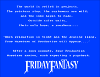 Friday Fantasy Synopsys Screen